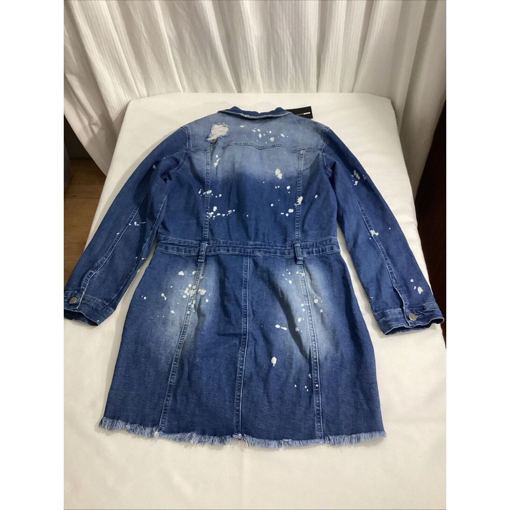 Fashion Nova Womens L Dress Blue Distressed‎ Denim One Piece 58920 - Picture 7 of 8
